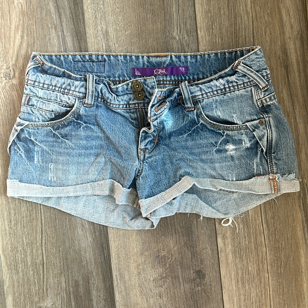 Distressed denim shorts